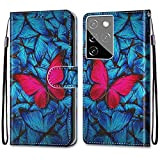 Nadoli Custodia Pelle per Samsung Galaxy S30 Ultra,Colorato Dipinto Blu Rosso La Farfalla Interno TPU Cinturino da Polso Porta Carte ...