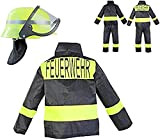 Nerd Clear - Costume da vigile del fuoco per bambini, 3 pezzi, casco, giacca e pantaloni, ideale per carnevale, per ...