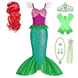 New front Costume da Sirenetta Ragazza Principessa Principessa Ariel con Parrucca 6 Accessori Costume Principessa per Festa di Compleanno Cosplay ...