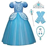 New front Costume di Carnevale Natale Cosplay Principessa Cinderella Blu Vestito Bambina Popolare Vestiti Travestimento Gonna + Corona + Bacchetta ...