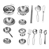 Nicoone - Set di pentole da cucina, 16 pezzi, in acciaio inox, per simulare pentole e padelle da cucina, accessori ...