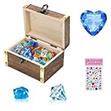 NLR Giocattolo di gemme per bambini con scrigno del tesoro in legno antico (70* Gemme di ghiaccio e 10* Diamanti), ...