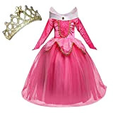 NNDOLL Aurora Principessa Vestito Sleeping Beauty Costume Bambina Carnevale Abito Partito Ragazza Cerimonia (Rosa 110/ 2 - 3 Anni)