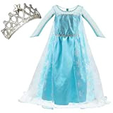 NNDOLL Elsa Vestito Bambina Costumi Carnevale Principessa Azzurro Abito(140/5-6 Anni)