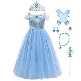 OBEEII Cenerentola, costume da principessa, da bambina, costume di Carnevale Cosplay Party Halloween 3-9 anni Blu 03 + accessori 9-10 ...