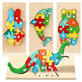 Oderra 2 Legno, 4 Pezzi puzzle bambini 3 4 5 Anni, Educativo Giocattoli Giochi Montessori Regalo Ragazzo, Colore Mescolare