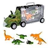 Oderra Dinosauri Camion Giocattolo-Dinosauri Macchinine Trasportatore con 6 Mini Dinosauro Giocattolo, Regali per Bambini 3 4 5 6 Anni, Verde