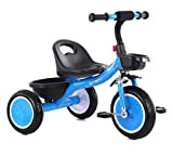 ODG Triciclo Blu in Metallo per Bambini, Triciclo Bimbi con Cestino Posteriore e Anteriore