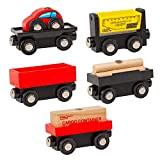 Orbrium Toys Cargo Train Car Set for Wooden Railway Fits Thomas Chuggington Brio, 5-Piece
