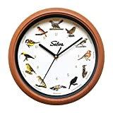 Orologio SELVA con richiamo di uccelli, orologio da parete, moderno, colorato, look legno, incl. canto di 12 uccelli, illustrazioni colorate