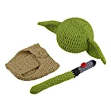OSISTER7 Costume per bambini da cartoon all'uncinetto lavorato a maglia, morbido pannolino con vestito, realizzato a mano, cappello Yoda per ...