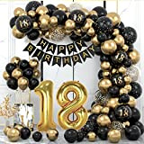 Palloncini 18 Anni Compleanno, Decorazioni 18 anni Compleanno Ragazzo con Striscione 18 Compleanno, Nero Oro Palloncini Compleanno 18 anni per ...