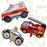 Palloncini per auto a elio, 3 palloncini grandi per camion dei pompieri, ambulanza, polizia, auto, gonfiabili, per compleanno, per bambini, ...
