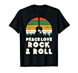 Peace Love Rock N Roll Guitar Retro 80s Hippie Hippi Hippy Maglietta