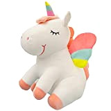Peluche a forma di unicorno, con ali arcobaleno e ali kawaii, per bambini, 25 cm, colore: bianco (25CM/9.8Inch, white)