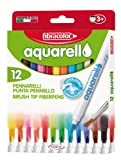 Pennarelli Aquarello Fibracolor, acquarellabili, confezione 12 colori, con pennello in omaggio