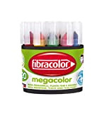Pennarelli Megacolor Fibracolor, barattolo 20 pezzi, 2 pezzi per ciascuno di 10 colori, maxi punta conica, mega carica d'inchiostro, superlavabili