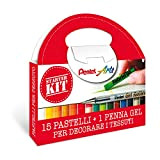 Pentel PTS Starter Kit pastelli per tessuto 15 pz e roller gel permanente per tessuti