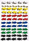 Pietre in legno per giochi da tavolo, pesce 22 x 10 x 8 mm, 6 colori, 60 pesci (6 x ...