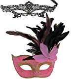 Pizzo sexy Lace Eyes Mask e piuma veneziano maschera di Halloween masquerade party Mask set Pink