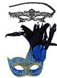 Pizzo sexy Lace Eyes Mask e piuma veneziano maschera di Halloween masquerade party Mask set Blue