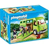 Playmobil Country 6928 - Furgone per Il Trasporto dei Cavalli con Holsteiner e Cavaliere con Divisa da Addestramento, dai 5 ...