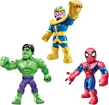 Playskool Heroes Marvel Super Hero Adventures Mega Mighties 25 cm Figura 3 Pack, Thanos, Spider-Man, Hulk Toys per bambini dai ...