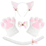 Plush Cat Ears Paw Cat Cosplay Set with Necklace and Tail for Halloween Christmas Party