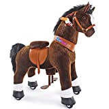 PonyCycle Giro ufficiale a cavallo Camminare con animali PlushToy a ruote No Batteria No Elettricità Meccanica Cioccolato con zoccolo bianco ...