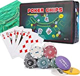 Powerking Set da poker per Texas Holdem, Blackjack 200 chip, set da poker con tovaglia, gioco per amici e feste ...
