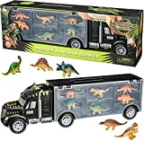 Prextex Trattore Trailer 40 cm Porta Dinosauri con 6 Mini Dinosauri in Plastica