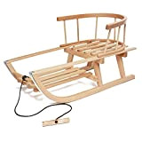 Prime Garden® Pinno Mini Classico - Slitta in legno per bambini, con schienale, corda di trazione, manico in legno