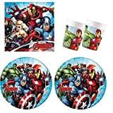 Procos 10210598-Set Festa S Disney Mighty Avengers, Set da 52 Pezzi, Piatti, 16 Bicchieri, 20 tovaglioli, USA e Getta, stoviglie ...