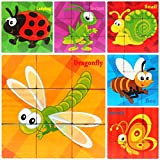 PROW® 9 Pezzi Cubo di Legno Puzzle, Insetto World Pattern Blocchi Puzzle Incluso Coccinella Ape Farfalla Locusta Lumaca Libellula per ...