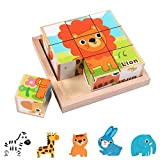 Puzzle in Legno per Bambini, 6 in 1 Puzzle di animali Blocco cubo di legno 3D, Giocattolo Montessori Educativi Prescolare ...