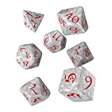Q WORKSHOP Classic Pearl & Red Rpg Ornamented Dice Set 7 polyhedral Pieces
