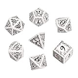 Q WORKSHOP Elvish White & Black Rpg Ornamented Dice Set 7 Polyhedral Pieces