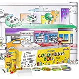 qollorette Set Pittura Bambini - Kit Disegno con Rotolo Carta, Matite Colorate, Pastelli a Cera e Adesivi Vita di Città ...