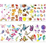 Qpout Glitter tatuajes temporales para niños, ciervos de dibujos animados hada mariposa abeja tatuaje temporal animales zoo tatuajes para niñas ...