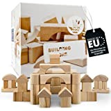 R.u.M. Toys Blocchi da costruzione in legno, 50 pezzi, 100% naturale, blocchi da costruzione realizzati a mano, giocattoli in legno ...