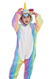 Rainbow Unicorn Bambini Unicorn Pigiama Animal Flanella Costumi Cosplay Costumi per Feste Halloween Carnival novità (Arcobaleno, Dimensione 125 cm)