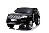 Range Rover elettrico, nero, doppio sedile in pelle, display LCD con ingresso USB, unità 4x4, batteria 2x 12V7Ah, ruote EVA, ...