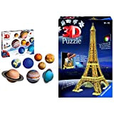 Ravensburger 11668 Puzzle 3D, Sistema Solare, 540 Pezzi & 12579 Puzzle 3D Torre Eiffel, Edizione Speciale Notte Con Led, 216 ...