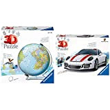 Ravensburger 12436 Globo 3D Puzzle, 540 Pezzi, Multicolore, Eta Raccomandata 10+, Dimensioni 27.5 X 23.3 Cm & Figura Porsche 911 ...