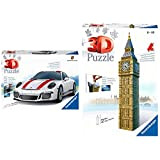Ravensburger Porsche 911 - Puzzle 3D Veicoli & Italy Puzzle 3D Big Ben, Multicolore, 216 Pezzi + Accessori