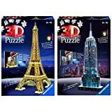 Ravensburger Puzzle 3D Empire State Building Edizione Speciale Notte, 216 Pezzi, Colore Nero, Luce Led, 12566 1 & Tour Torre ...