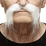 Realistic Fu Manchu white fake moustache, self adhesive