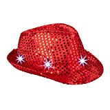 Relaxdays- Cappello da Festa con Paillettes, 6 Luci a LED, Glitter, da Uomo e Donna per Adulti, Rosso, 10023897_47