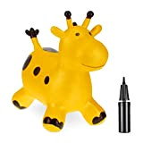 Relaxdays Giraffa Gonfiabile per Bambini, Animale Saltellante, Fino a 50 kg, BPA-Free, con Pompa Manuale, Giallo Marrone, 100% plastica