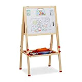 Relaxdays Lavagnetta per Bambini, Regolabile in Altezza & Magnetica in Legno Pieghevole 102-135x55x52 cm, Legno Naturale